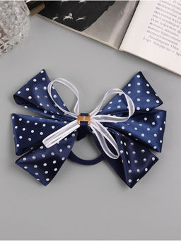 Цена за 6 шт. Бант для волос на резинке «Школьница», белый горошек, 14 см, бело-синий