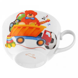 Чашка чайная фарфоровая "Любимые игрушки" 210мл, д8,5см, h6см, форма "Янтарь", с блюдцем д14см (Россия)