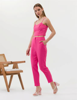 Pembe Crop Top Kolsuz Bluz