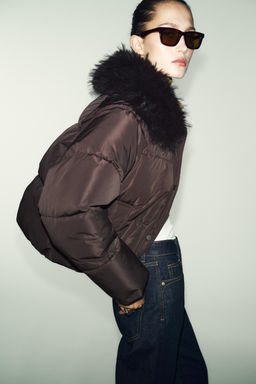 QUILTED BOMBER JACKET WITH FAUX FUR LAPEL - Zara фото 4