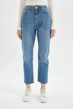 Mary Vintage Straight Fit Yuksek Bel Paca Ucu Kesik Bilek Boy Jean Y?kamal? Pantolon