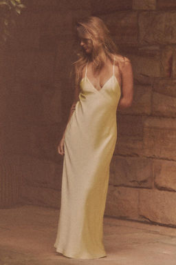 SATIN MIDI DRESS WITH STRAPS ON THE BACK