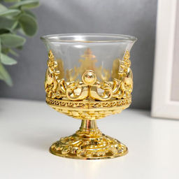 Подсвечник на 1 свечу «Вьюнок бокал на ножке», стекло, пластик, под золото, 7.5×6×6 см