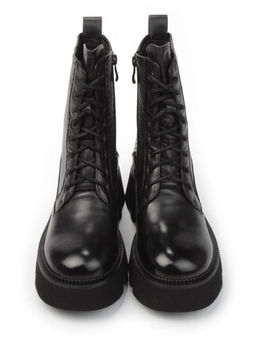 01-C1112-1 BLACK Ботинки демисезонные женские (натуральная кожа, байка)