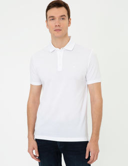 Beyaz Polo Yaka Slim Fit Basic Merserize T-shirt