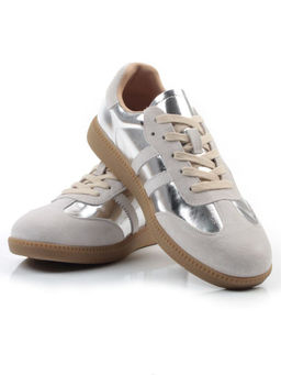 03-270-6C GREY/SILVER Кеды женские (натуральная кожа)