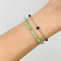 Браслет двойной из зеленого Кварца и Аметиста 16,5 см +