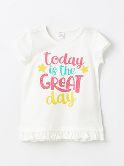 Bisiklet Yaka K?sa Kollu Bask?l? K?z Bebek Ti??rt