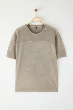 TRENDYOL MAN Vizon Oversize/Genis Kesim Eskitme/Soluk Efekt Kumas Mix Detayl? T-Shirt TMNSS25TS00014 - Trendyolmilla фото 8