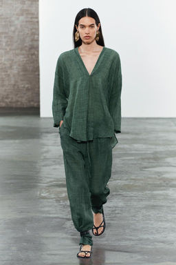 ZW COLLECTION 100% RAMIE PYJAMA-STYLE TROUSERS - Zara фото 2