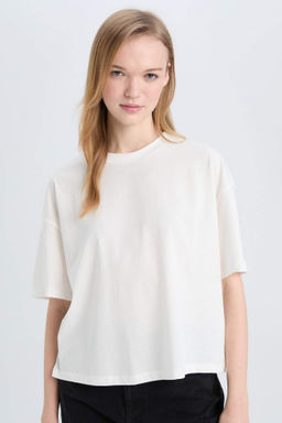 Coool Loose Fit Bisiklet Yaka Basic Duz Kal?n Kumas K?sa Kollu Tisort - Defacto фото 2