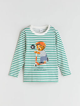 Bisiklet Yaka Bask?l? Erkek ?ocuk Pijama Tak?m?