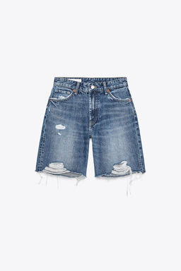 MID-WAIST RIPPED TRF DENIM BERMUDA SHORTS - Zara фото 4