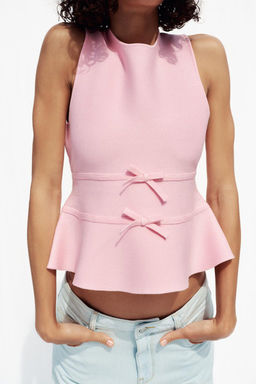 KNIT PEPLUM TOP WITH TIES - Zara фото 9