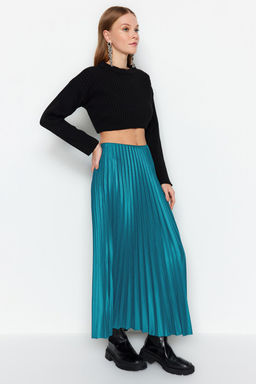 Zumrut Yesili Piliseli Maxi Esnek Orme Etek TWOSS24ET00041