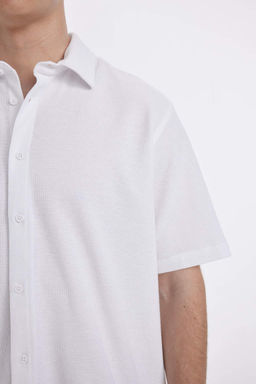 Хлопковая рубашка обычного кроя с короткими рукавами - Defacto фото 4