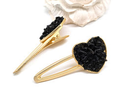 Зажим для волос Сердце с обсидианом черным 7,5*3,3*2см