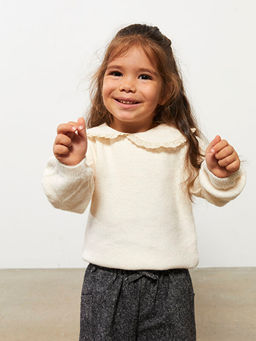 Bebe Yaka Uzun Kollu Kendinden Desenli K?z Bebek Triko Kazak - Waikiki фото 3