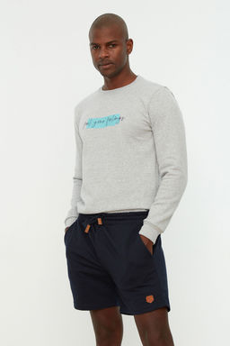 Lacivert Regular/Normal Kesim K?sa Boy PU Etiketli Lastik Belli Bagc?kl? Sort TMNSS22SR0403