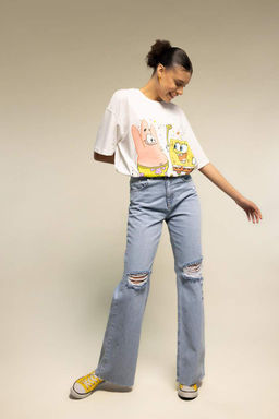 Длинные джинсовые брюки с широкими штанинами и рваными деталями в стиле 90-х годов - Defacto фото 8