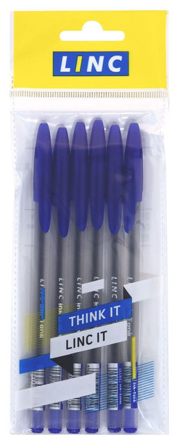 Набор шариковых ручек Linc INK TANK синие, 1 цвет, 0,6 мм, 6 шт, круглый корпус, игольчаты...