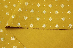 Теплый хлопок Набойка - листочки цв.горчичный, ш.1.48м, хлопок-100%, 160гр/м.кв - Купава фото 2
