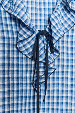 GINGHAM CHECK RUFFLED BLOUSE - Zara фото 8