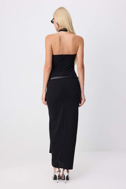 Siyah Halter Yaka Shift/D_z Kesim Maxi Kemerli Dokuma Abiye & Mezuniyet Elbisesi TPRSS26AE00217 - Trendyolmilla фото 4
