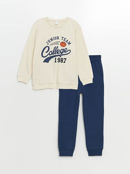 Bisiklet Yaka Bask?l? Erkek Bebek Sweatshirt ve E?ofman Alt 2li Tak?m