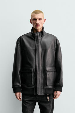 RELAXED FIT LEATHER JACKET ORIGINS - Zara фото 10