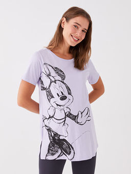 Bisiklet Yaka Minnie Mouse Bask?l? K?sa Kollu Hamile Ti??rt