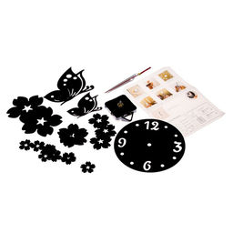 Часы настенные интерьерные, 3d «Цветы и бабочки», плавный ход, наклейка, большие, d=15 см, чёрные