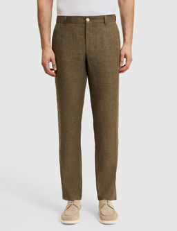 Haki Slim Fit Beli Lastikli %100 Keten Pantolon