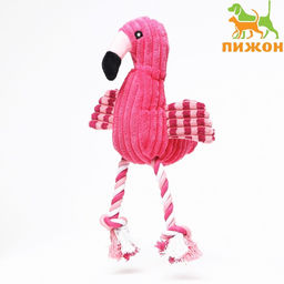 Игрушка мягкая для собак Фламинго с пищалкой и канатом, 37 х 16 см, розовая