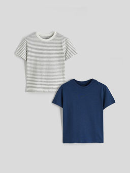 Bisiklet Yaka ?izgili Erkek ?ocuk Ti??rt 2li