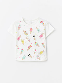 Bisiklet Yaka Bask?l? K?z Bebek Ti??rt 2li