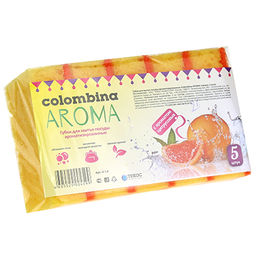 Губка для посуды Коломбина 10х7х3см, поролон, абразивная фибра, арома - цитрус, набор 5шт (Россия) - Домашняя мода фото 3