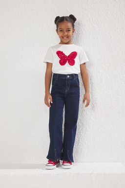 Ac?k Mavi K?z Cocuk Genis Paca/Flare Lastikli Denim Jeans TKDSS25JE00003 - Trendyolmilla фото 6