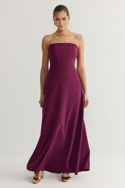 TRENDYOLMILLA Lacivert A-Kesim Straplez Dokuma Uzun S?k Abiye & Mezuniyet Elbise TPRSS25AE00021