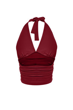 Bordo Boyundan Baglamal? Vucuda Oturan Esnek Orme Bluz TWOSS24BZ00061