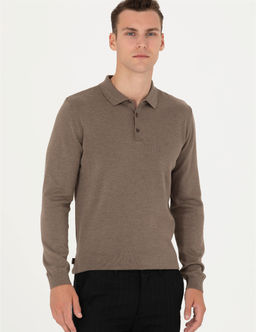 Vizon Melanj Slim Fit Polo Yaka Basic Triko Kazak