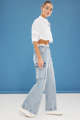 Mavi Kargo Cep Detayl? Boxer Kemerli Yuksek Bel Wide Leg Jeans TWOSS25JE00185 - Trendyolmilla фото 3