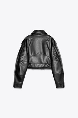 LEATHER EFFECT CROPPED BIKER JACKET - Zara фото 5