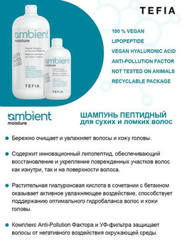 Шампунь пептидный для сухих и ломких волос 950 мл, Ambient Moisture Peptide - Tefia фото 2