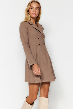 Kahverengi Pileli Dugmeli Mini Dokuma Elbise TWOAW24EL00338 - Trendyolmilla фото 7