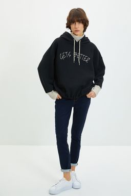 TRENDYOLMILLA Haki Kal?n Ici Polarl? Triko Bant Detayl? Kapusonlu Orme Sweatshirt TWOAW22SW1806 фото 4