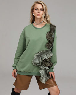 Эффектный свитшот с рюшами Футер 3-х нитка / Атлас-гофре / Органза - Sahar art lab фото 16