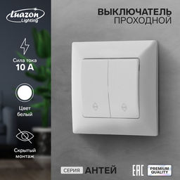 Выключатель проходной Luazon Lighting "Антей", 10 А, 2 клавиши, скрытый, белый