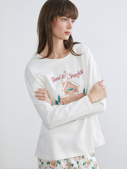 Bisiklet Yaka Y?lba?? Temal? Kad?n Pijama Tak?m?