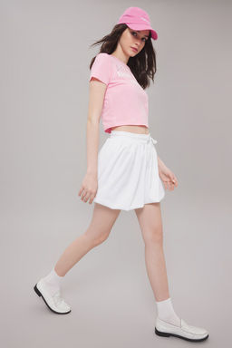 Beyaz Beli Bagc?kl? Balon Esnek Mini Etek TWOSS25ET00066